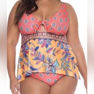BECCA ETC Tapestry Bloom Plus‎ Size Tankini Top Only Size 0X